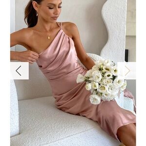 One-Shoulder Satin Slip Dress in Dusty Rose